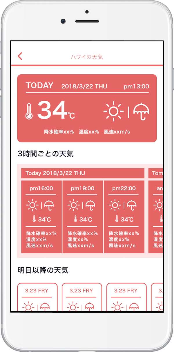 アプリ　ハワイの天気画面
